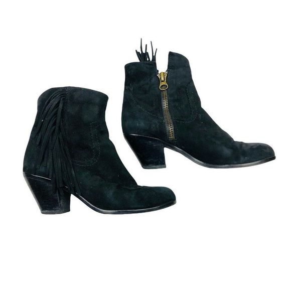 Sam Edelman women's sz 7 black suede leather fringe zip ankle boot - Picture 2 of 8